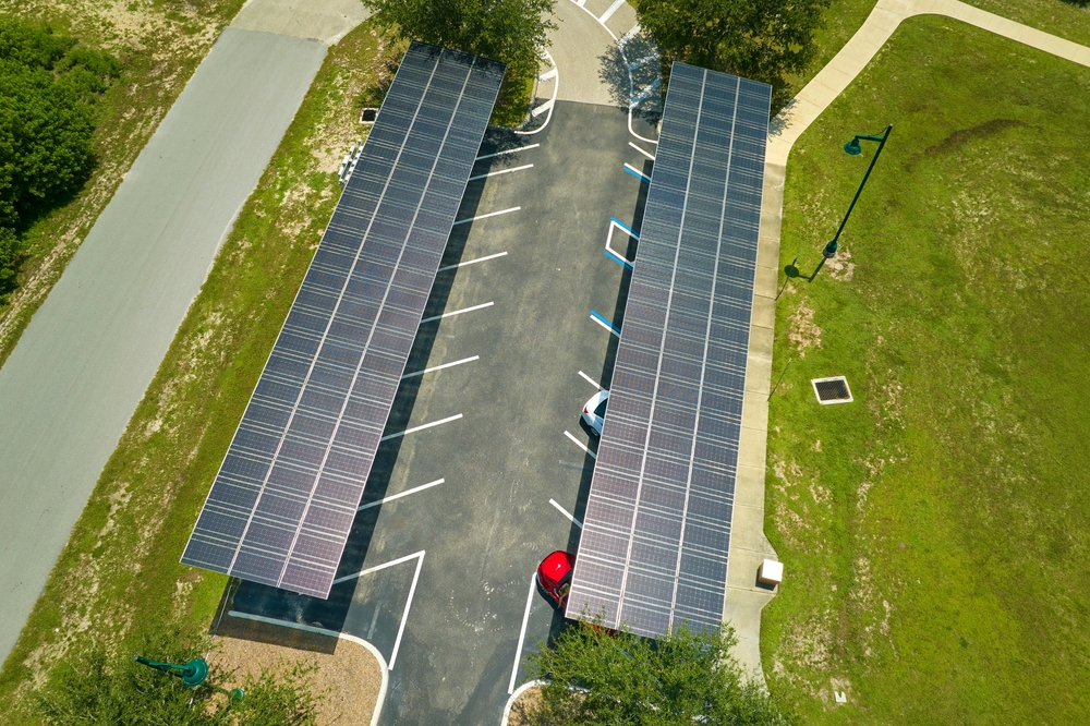 Solar,Panels,Installed,Over,Parking,Lot,For,Parked,Cars,For